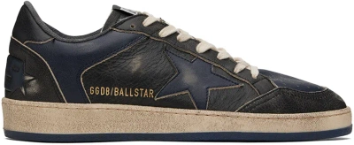 Golden Goose Navy Ball Star Double Quarter Sneakers In 90430 Black/eclipse