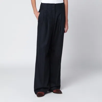 Golden Goose Navy Blue Pinstripe Trousers In Black
