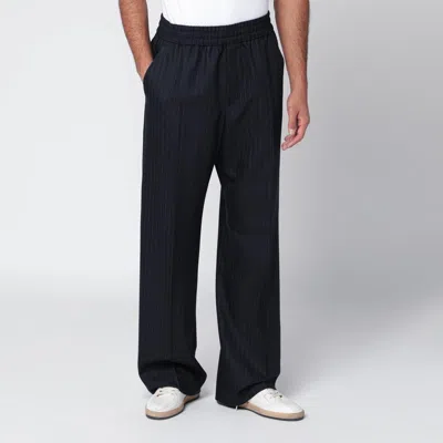 Golden Goose Navy Blue Pinstripe Trousers In Black