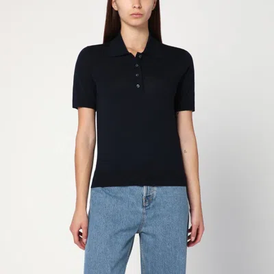 Golden Goose Navy Blue Polo In Virgin Wool Women In Black
