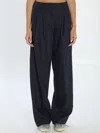Golden Goose Navy Blue Wool Pinstripe Trousers In Black