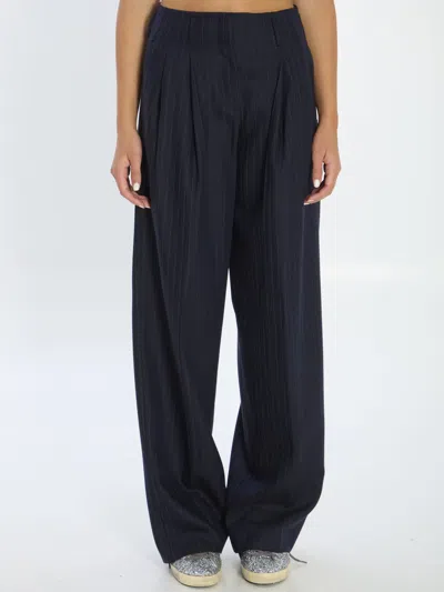 GOLDEN GOOSE GOLDEN GOOSE NAVY BLUE WOOL PINSTRIPE TROUSERS