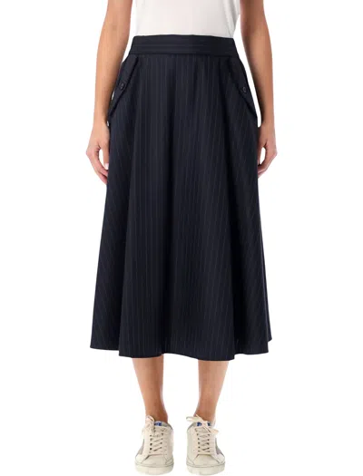 Golden Goose Navy Blue Wool Pint-striped Midi Skirt
