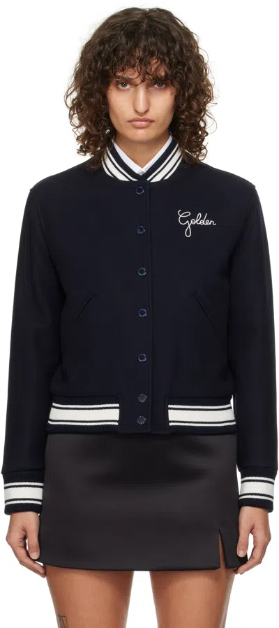 Golden Goose Navy Embroidered Bomber Jacket In 50486 Dark Blue