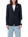 GOLDEN GOOSE NAVY SINGLE BREAST BLAZER FOR MEN WITH GOLDEN FEATHER PIN AND G LOGO PATCH