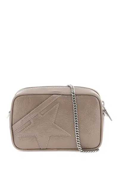 Golden Goose Neutral Patent Leather Mini Handbag With Iconic Tonal Star And Logo Detail In Grey