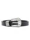 Golden Goose Black Cow Leather Belt With Intricate Silver Buckle