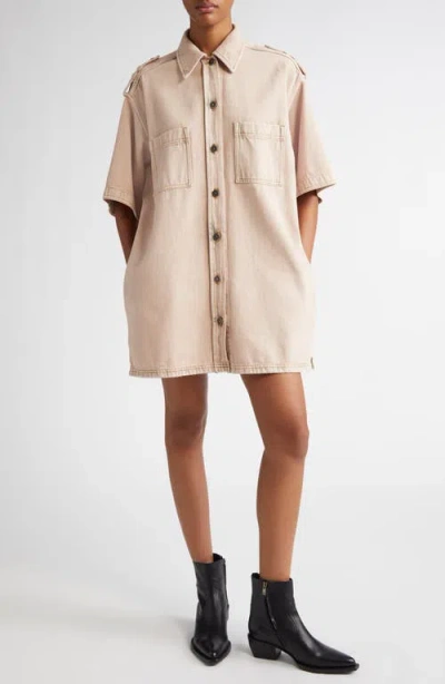 Golden Goose Nicky Oversize Denim Short Sleeve Button-up Shirt In Shadow Gray