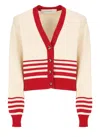 Golden Goose Beige Cardigan With Red Stripes