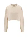 Golden Goose "journey W`s" Cropped Crew Neck Sweatshirt Overprinted Cotton Fleece Vintage Treatment In Neutral