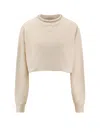 Golden Goose "journey W`s" Cropped Crew Neck Sweatshirt Overprinted Cotton Fleece Vintage Treatment In Neutral