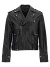 Golden Goose Black Biker Jacket With Notched Revers And Leopard Lining In Black