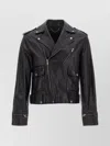 Golden Goose Black Biker Jacket With Notched Revers And Leopard Lining
