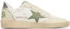 Golden Goose Deluxe Brand Distressed Nubuck Leather Sneakers With Metallic Accents In 10630 White/green/si