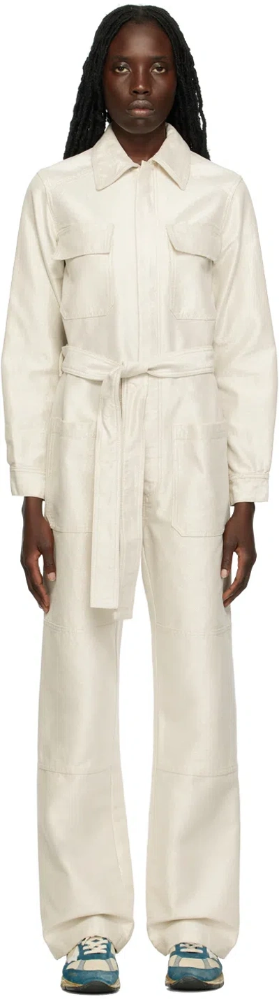 Golden Goose Belted Denim Jumpsuit In Neutrals