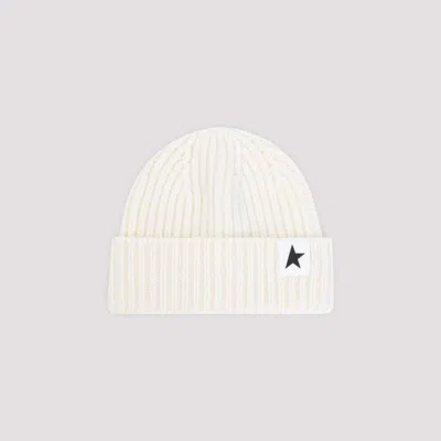 GOLDEN GOOSE OFF WHITE LOGO BEANIE HAT