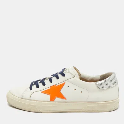 Pre-owned Golden Goose Off White/orange Leather Stardan Sneakers Size 39