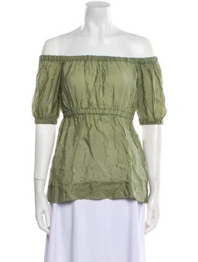 Pre-owned Golden Goose Off-the-shoulder Short Sleeve Top In Green