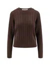 Golden Goose Wool Blend Crew-neck Sweater With Woven Pattern In Brown