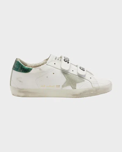 Golden Goose Old School Dual-grip Leather Sneakers In White Ice Emerald Green