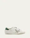 Golden Goose Old School Distressed Leather Sneakers In White Ice Emerald Green