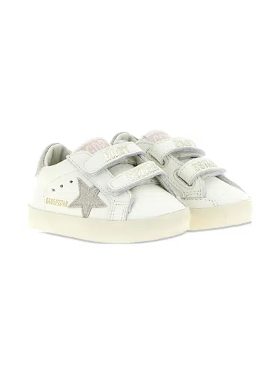 Golden Goose Kids' Old School Glitter-heel Leather Sneakers In White