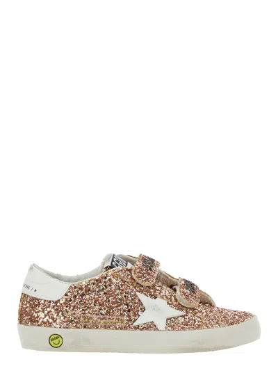 GOLDEN GOOSE OLD SCHOOL BROWN RHINESTONED SNEAKERS WITH LOGO PATCH ON THE TONGUE IN COTTON BLEND GIRL