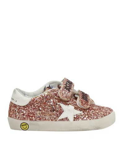 Golden Goose Old School Glitter Upper Leather Star And Heel In Pink