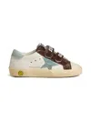 Golden Goose Old School Leather Sneakers With Light Blue Suede Star And Heel Tab In Multi