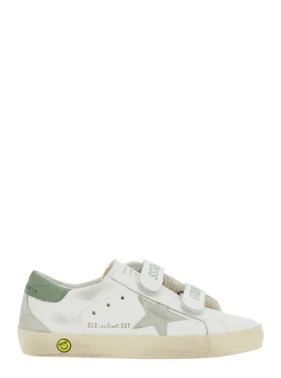 GOLDEN GOOSE OLD SCHOOL WHITE SNEAKERS WITH STAR PATCH ON THE SIDE AND LOGO LETTERING ON THE FRONT IN LEATHER BOY