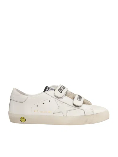 Golden Goose Old School Leather Strap Sneakers In White