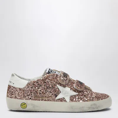 GOLDEN GOOSE OLD SCHOOL LOW TRAINER IN PEACH/WHITE GLITTER
