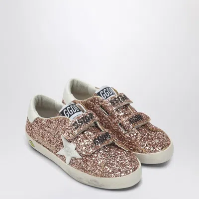 Golden Goose Old School Low Trainer In Peach/white Glitter