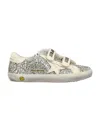 Golden Goose Kids Old School Glitter And Leather Sneakers In Silver
