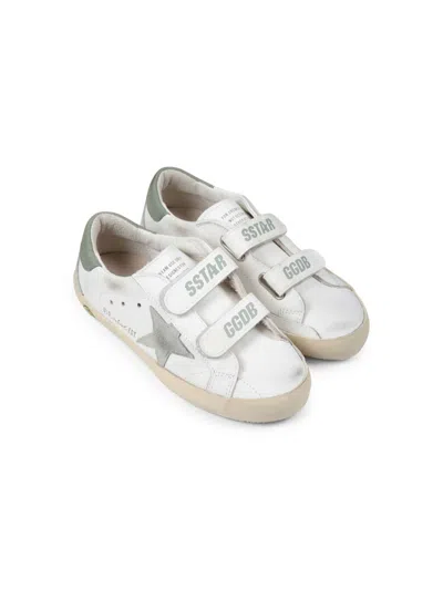 Golden Goose Kids' Old School Trainers With Touch-strap Fastening And Grey Suede Star In White