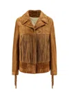 Golden Goose Fringed Leather Jacket With Collar And Suede Texture In Brown