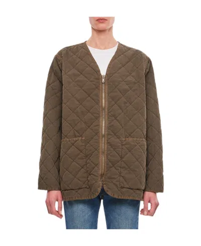 Golden Goose Olive-green Quilted Jacket In Brown