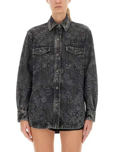 Golden Goose Ollie Boyfriens Shirt With Laser Flowers In Gray