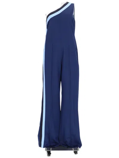 Golden Goose One-shoulder Wide-leg Jumpsuit With Contrasting Stripes In Blue