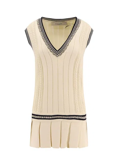 Golden Goose Organic Cotton Dress With Crystals Embellishment In Neutral