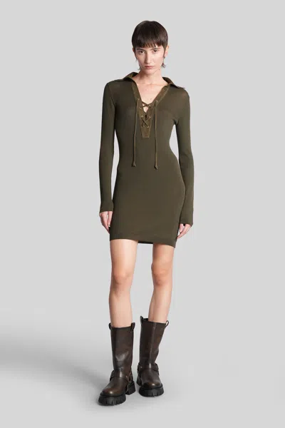 Golden Goose Lace-up Collared Knitted Mini Dress In Green