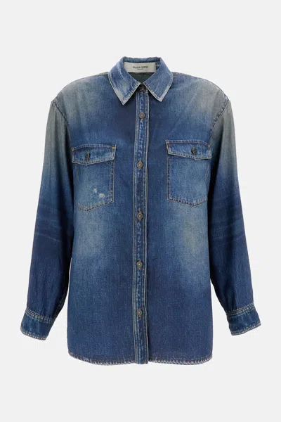 Golden Goose Denim Overshirt Chest Pockets Long Sleeves In Blue