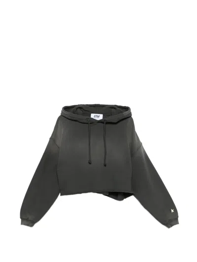Golden Goose Oversized Cropped Hooded Cotton Sweatshirt With Raw-edge Hem In Gray