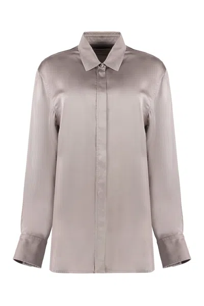 Golden Goose Oversized Shirt With Hidden Fastening And Side Slits In Gray