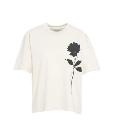 Golden Goose Oversized T-shirt With Striking Rose Print In Neutral
