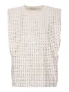 Golden Goose Aged White Sleeveless T-shirt Embellished With Crystals In Blanco