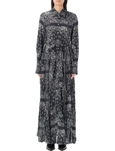 GOLDEN GOOSE PAISLEY PRINT LONG DRESS IN ANTHRACITE FOR WOMEN