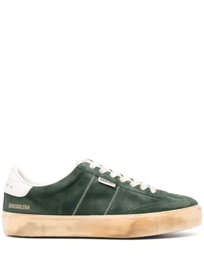 Golden Goose Soul-star Distressed Leather-trimmed Suede Sneakers In Green