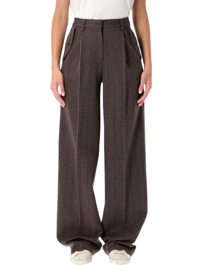 Golden Goose Brown Pinstripe Wool Wide-leg Trousers In Black