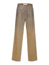 Golden Goose Women Beige Pants With Faded Crystal Embellishment And Belt Loops In Cotton Blend Woman In Brown